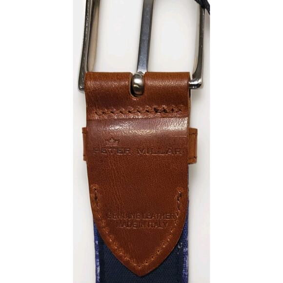 Peter Millar Nautical Sailboat Novelty Print fabric Belt Mens Size 30 Navy $135